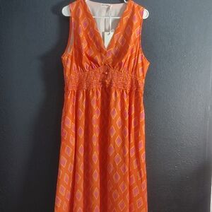 Grace Karin Orange Geometric Maxi Dress with Pink & Yellow Accents